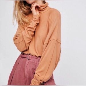 Free People We The Free Alameda Oversized Turtleneck Tan Long Sleeve Top